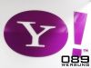 Yahoo Mnchen, Logo aus Vollacryl, lila durgefrbt, Konturgeschnitten, ohne sichbare Befestigung, von 089Werbung Mnchen.